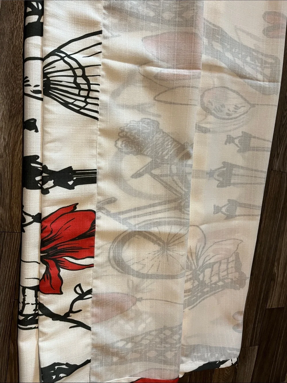 Paris Sketch Red & Black Printed Window Curtains 2 panels
